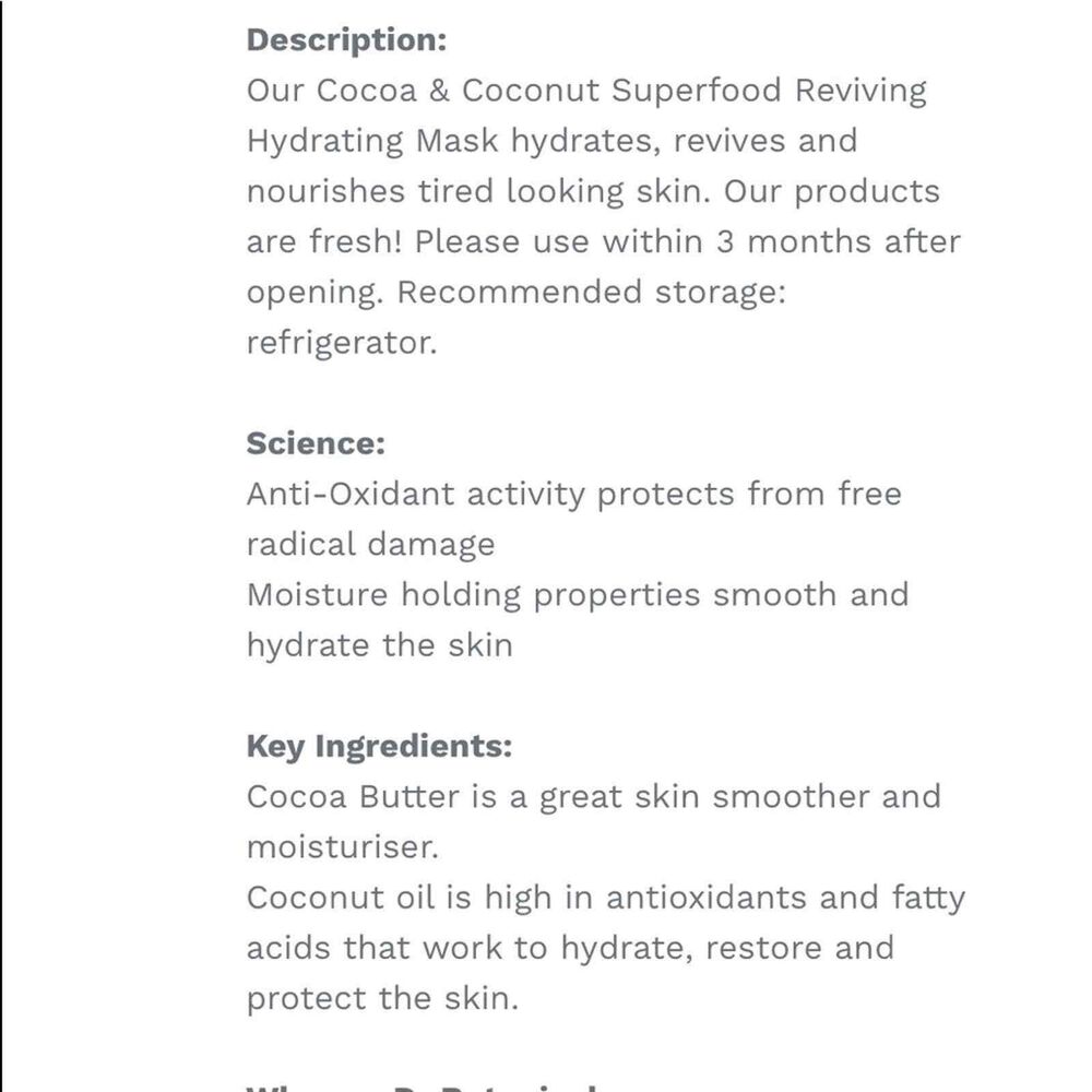 DR BOTANICALS Superfood Mask Cocoa & Coconut Superfood Reviving Hydrating Mask - Picture 4 of 9